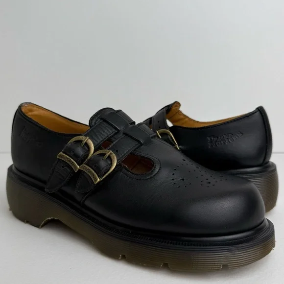 Vintage Dr. Martens England 8065 Black Platform Double Strap Mary Janes UK 6 - Picture 2 of 16
